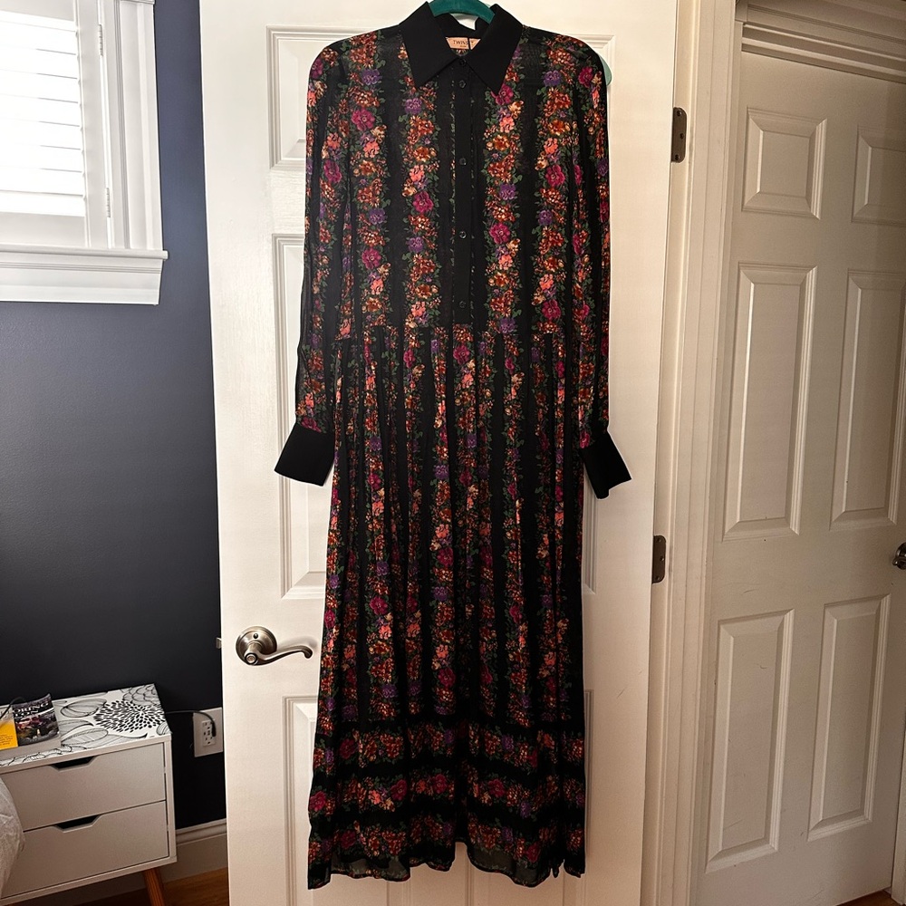Twin-Set Pink and Purple Bishop Sleeve Maxi Gown